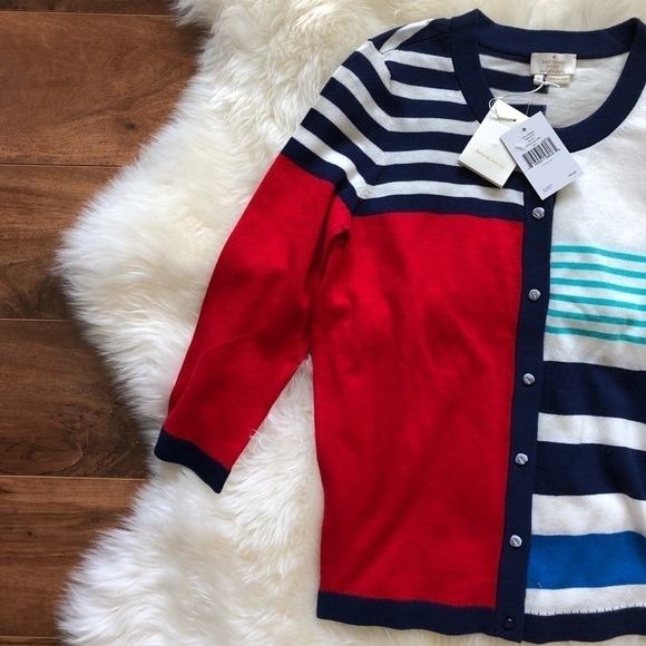 Kate Spade Ollie Stripe Bow Neck Cardigan Sweater - Picture 4 of 7